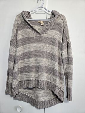 DKNY Jeans Small Hooded Sweater Oversized Striped High Low Cotton Knit